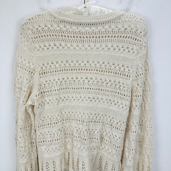 Madewell Scalloped Trim Sweater Tee 3/4 Sleeve Boho Cotton Blend Sand Small NWT - Picture 12 of 13